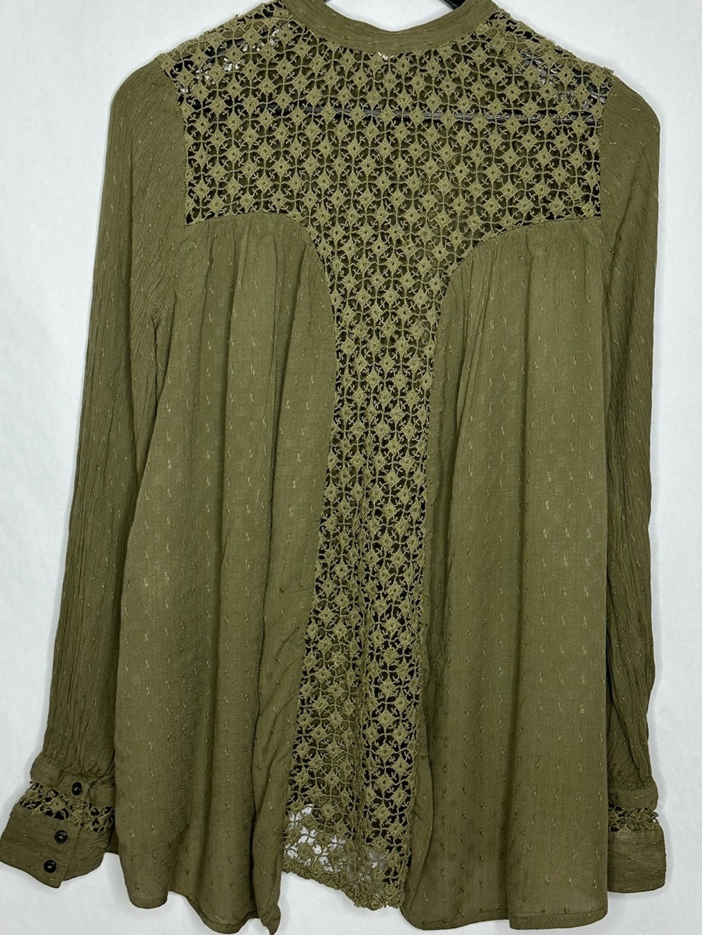 Free People The Best Olive Crochet Lace Button Down Boho Festival Blouse Medium - Picture 6 of 10